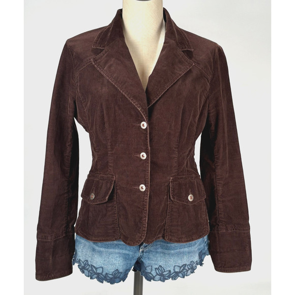 Y2K Tommy Hilfiger Women’s Corduroy Blazer Jacket Size Medium Dark Brown - Picture 1 of 10